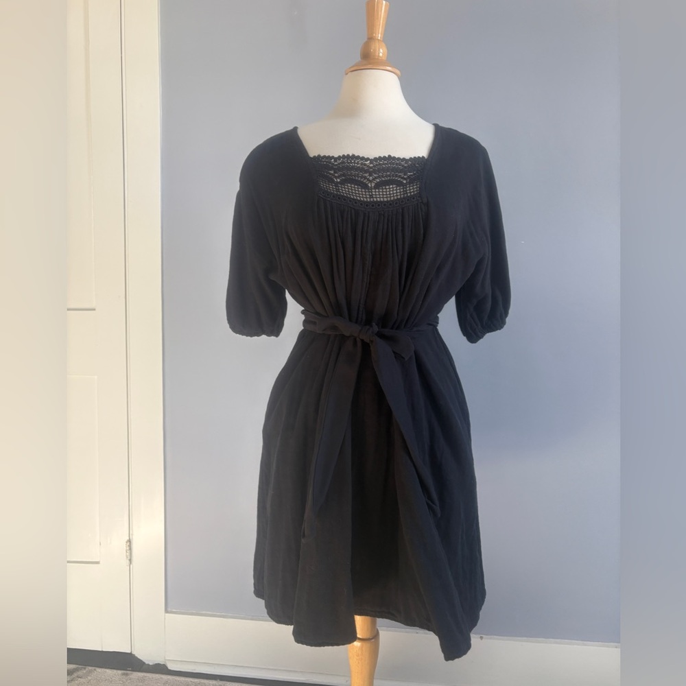 Emerson Fry Black Lace-Trim Cotton Dress